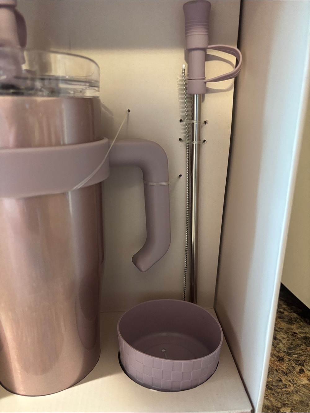 Travel Tumbler 30oz Light Purple Glitter with Handle and Straw NIB - Picture 2 of 3